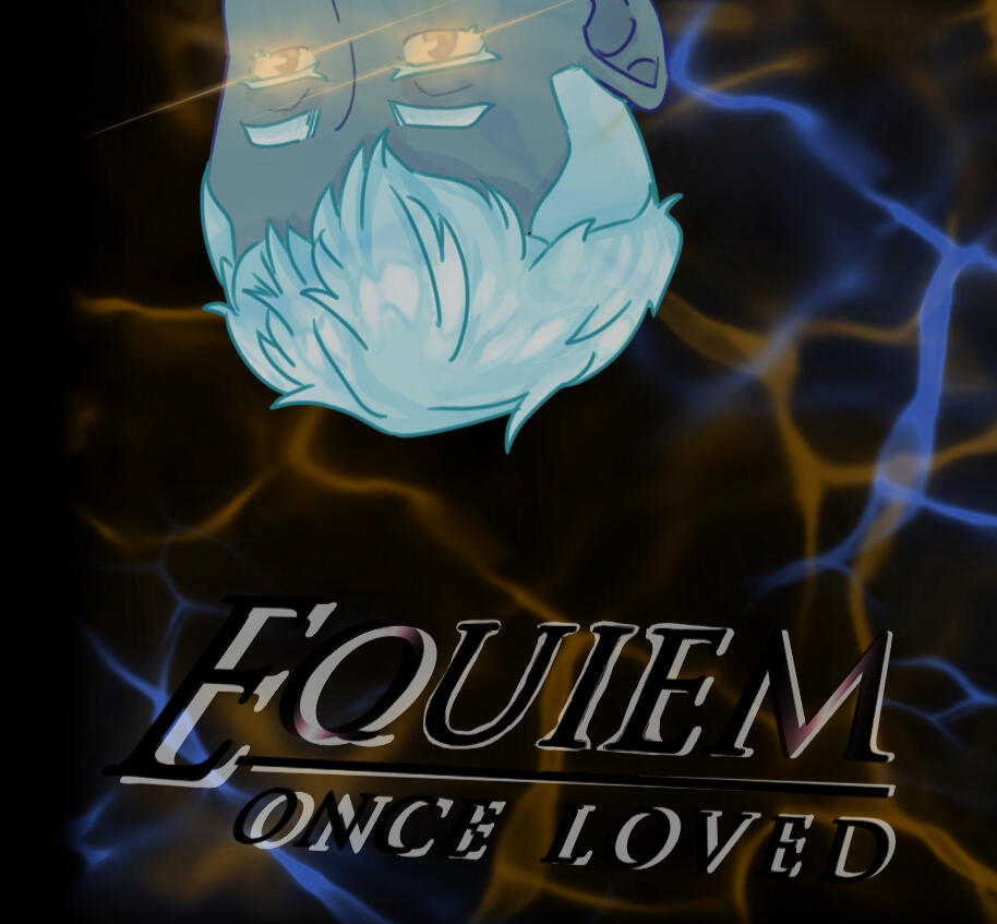 The splash screen for the game Equiem: Once Loved featuring the reflection of water and an upside down figure